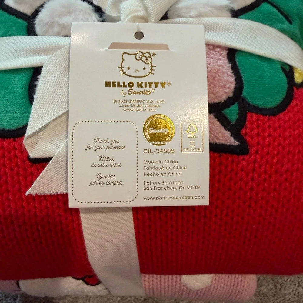 Pottery Barn Teen Hello Kitty Red Green Pink Throw Blanket